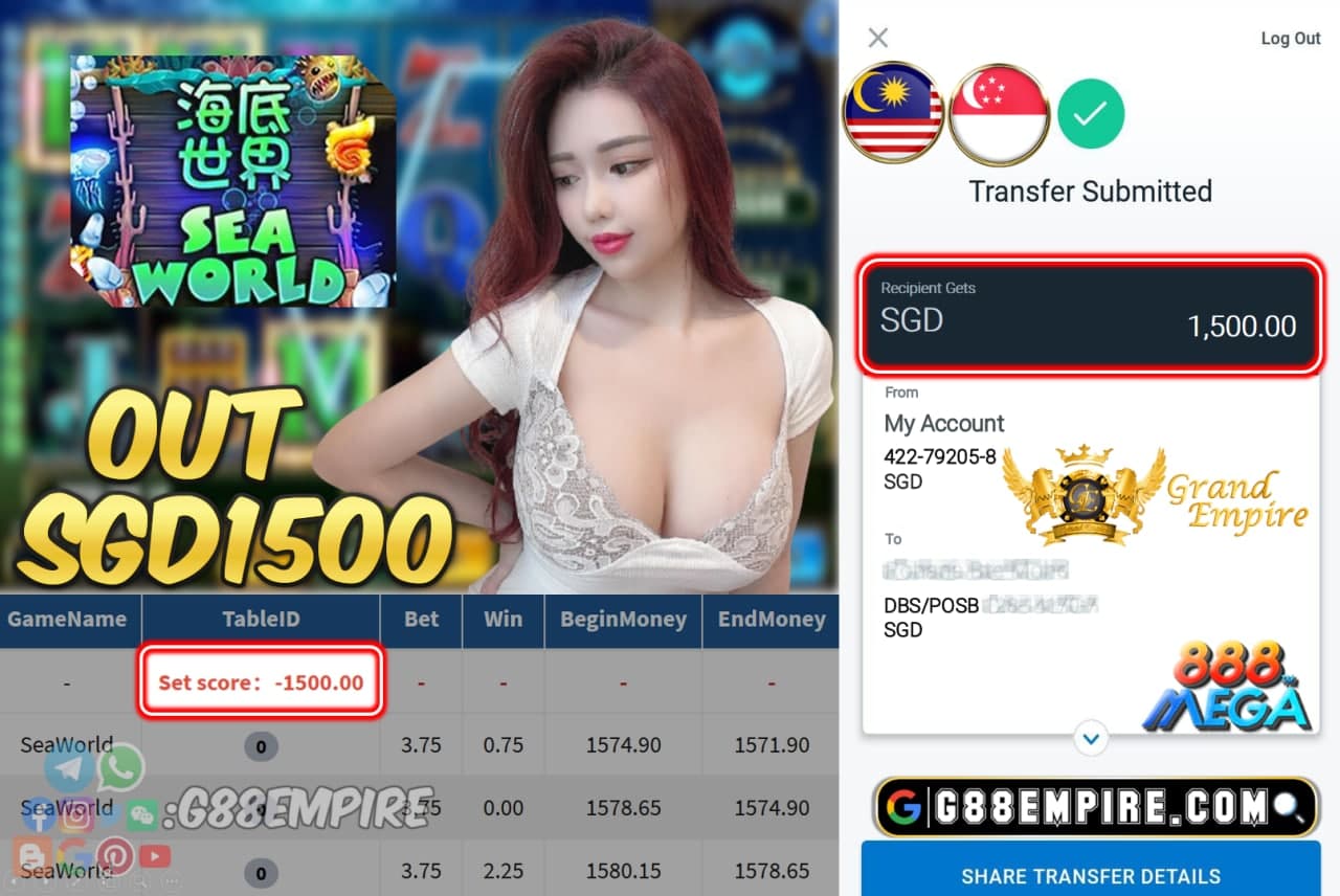 MEGA888 - SEAWORLD CASHOUT SGD1500 !!!