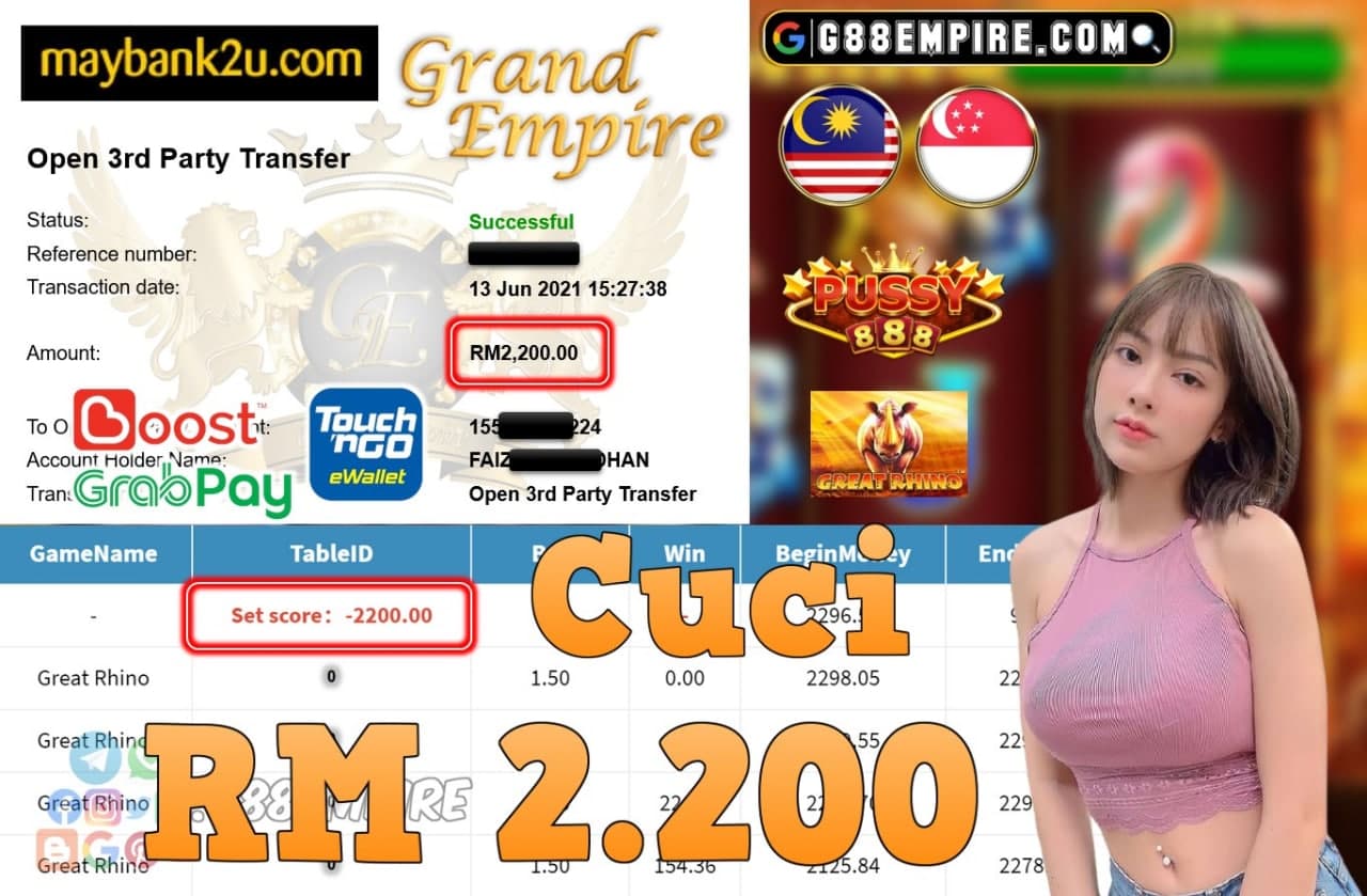 PUSSY888 - GREAT RHINO CUCI RM2,200!!!