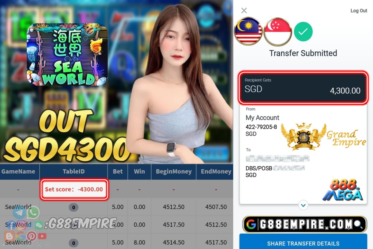 MEGA888 - SEAWORLD CASHOUT SGD4300 !!!