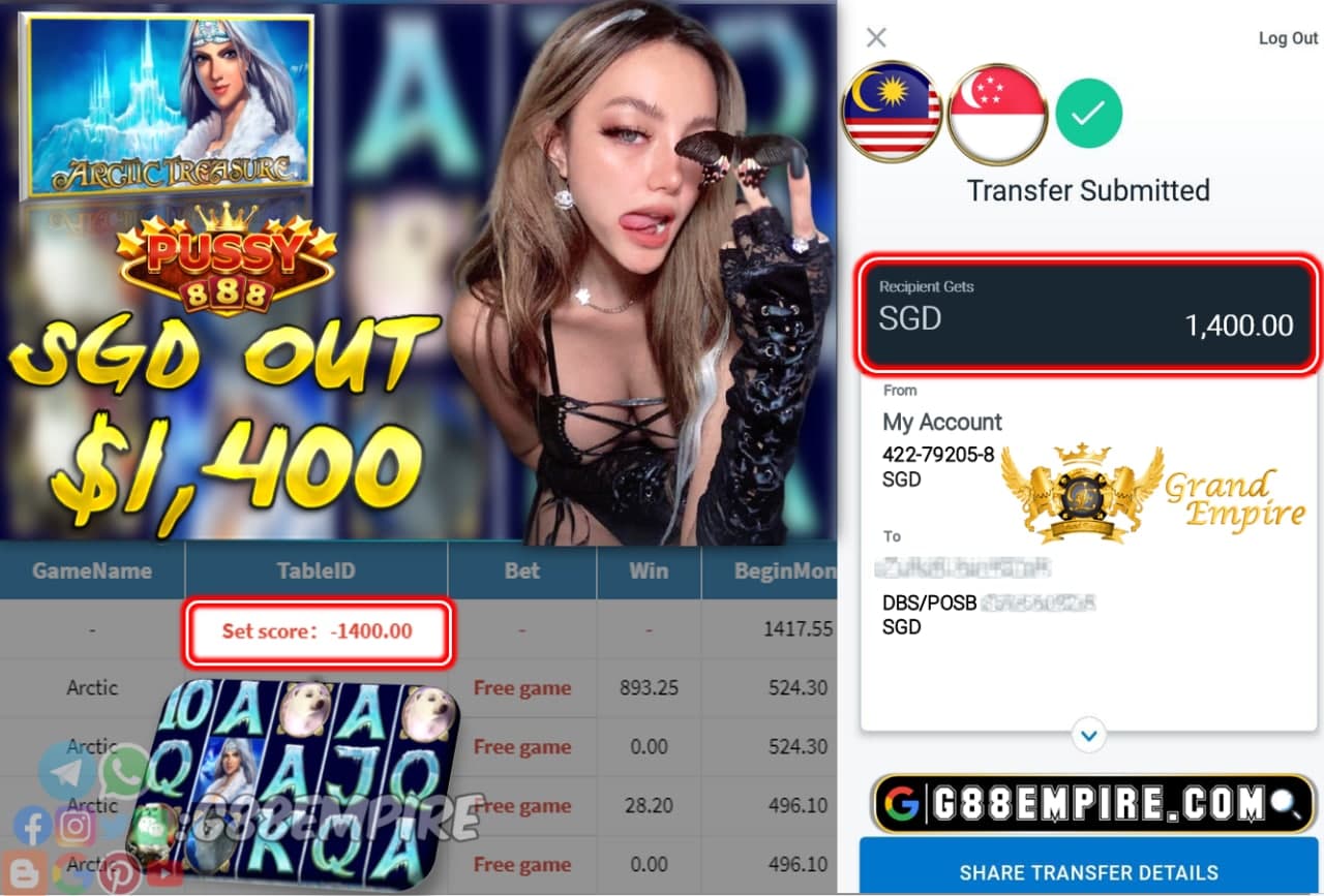 PUSSY888 - ARCTIC CASHOUT SGD1400 !!!