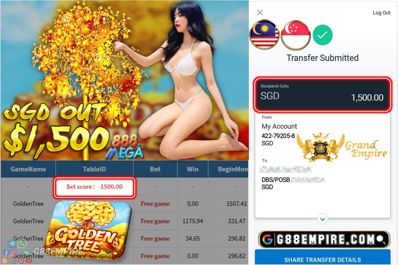 MEGA888 - GOLDENTREE CASHOUT SGD1500 !!!