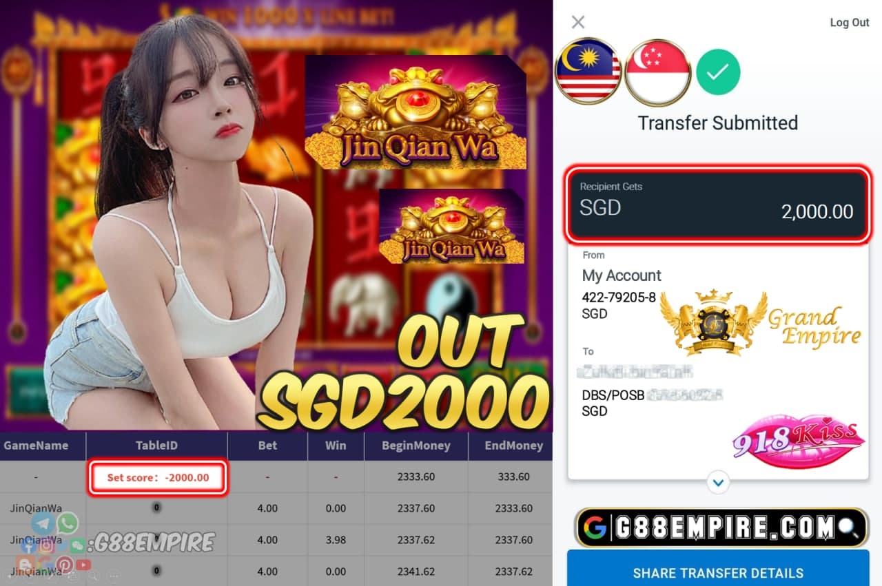 918KISSORI - JINQIANWA CASHOUT SGD2000 !!!