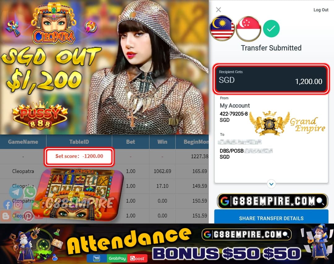 PISSY888 - CLEOPATRA CASHOUT SGD1200 !!!