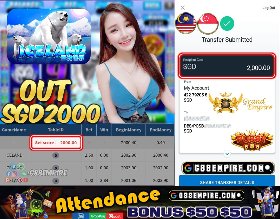 PUSSY888 - ICELAND CASHOUT SGD2000 !!!