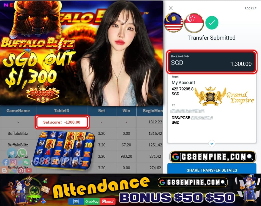 PUSSY888 - BUFFALOBLITZ CASHOUT SGD1300 !!!