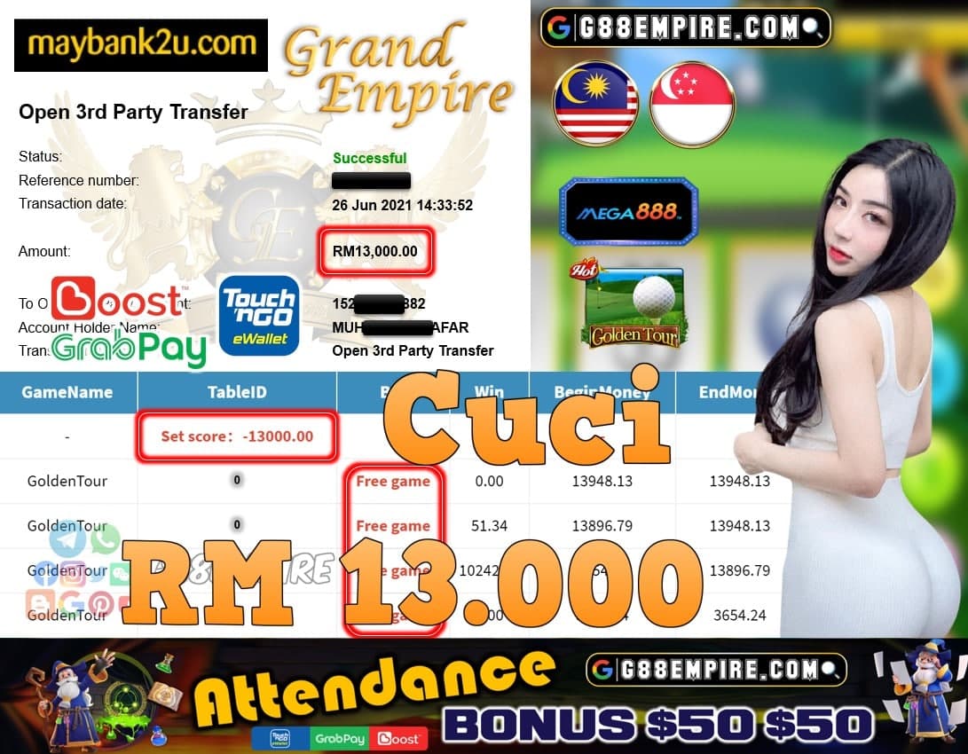 MEGA888 - GOLDENTOUR CUCI RM13,000!!!