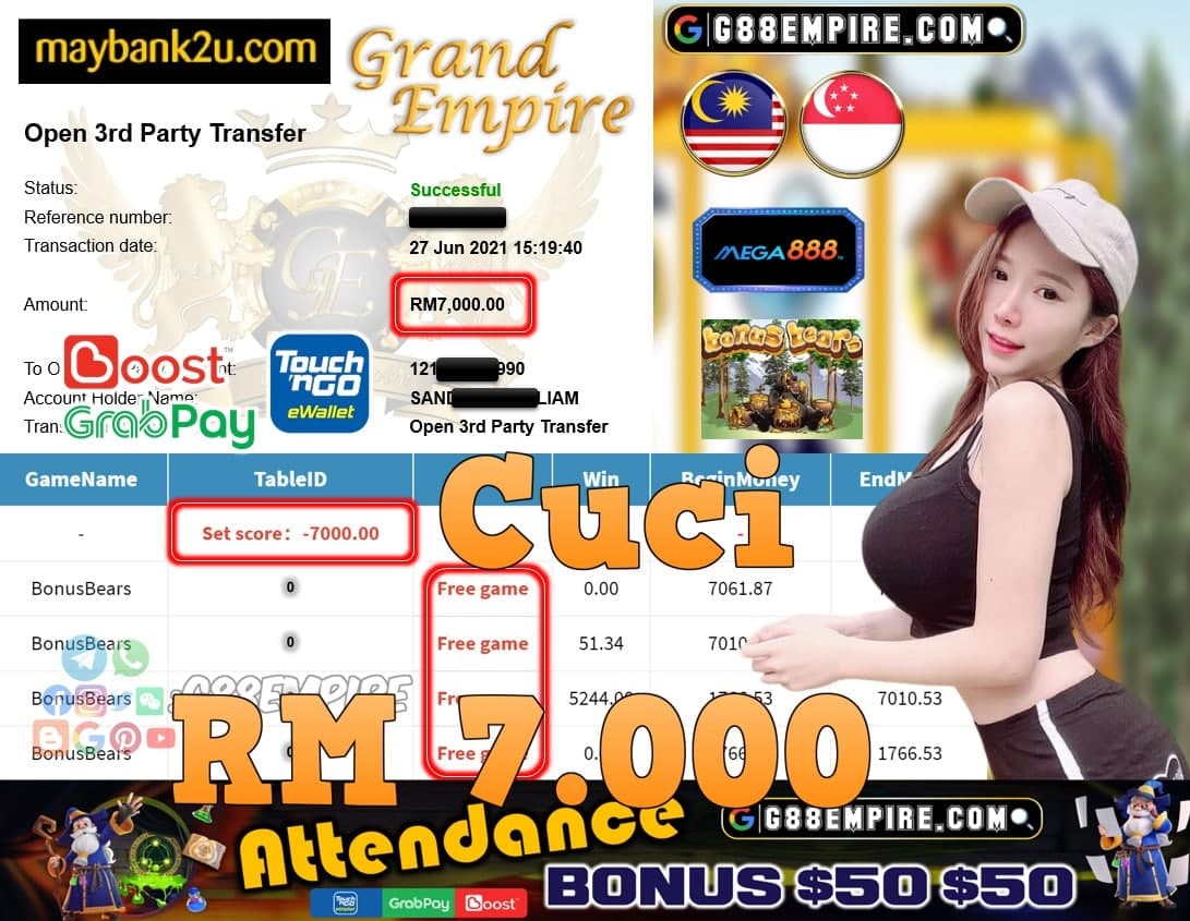 MEGA888 - BONUSBEARS CUCI RM7,000!!!