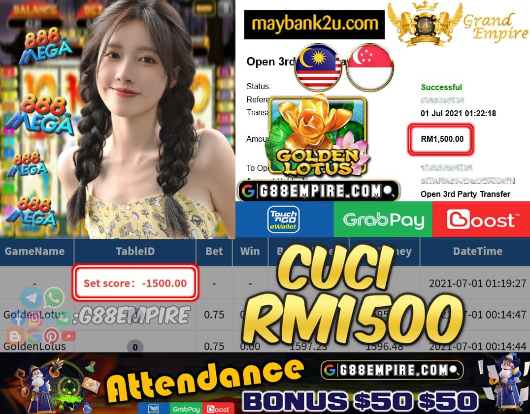 MEGA888 - GOLDENLOTUS CUCI RM1500 !!!