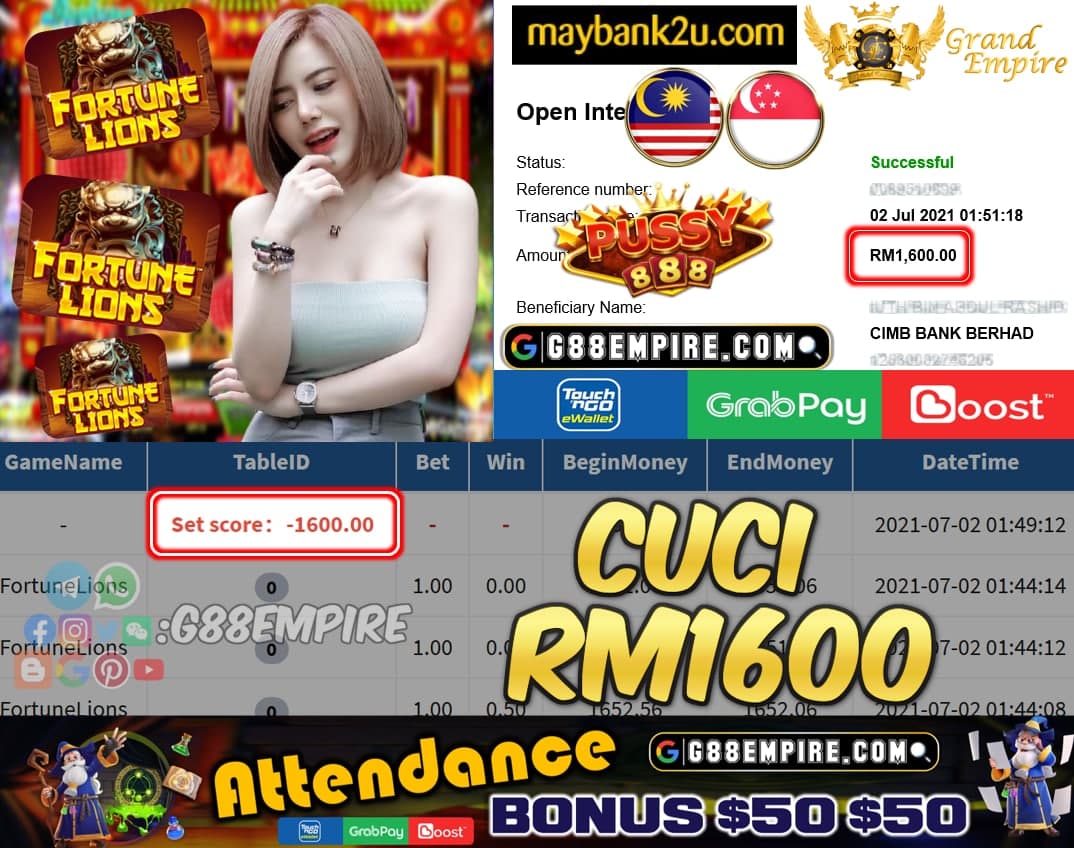 PUSSY888 - FORTUNELIONS CUCI RM1600 !!!