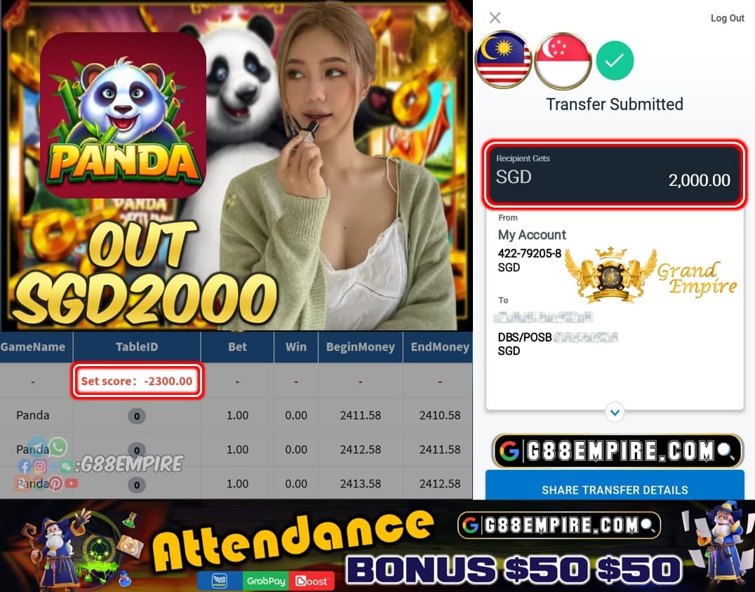 MEGA888 - PANDA CASHOUT SGD2000 !!!