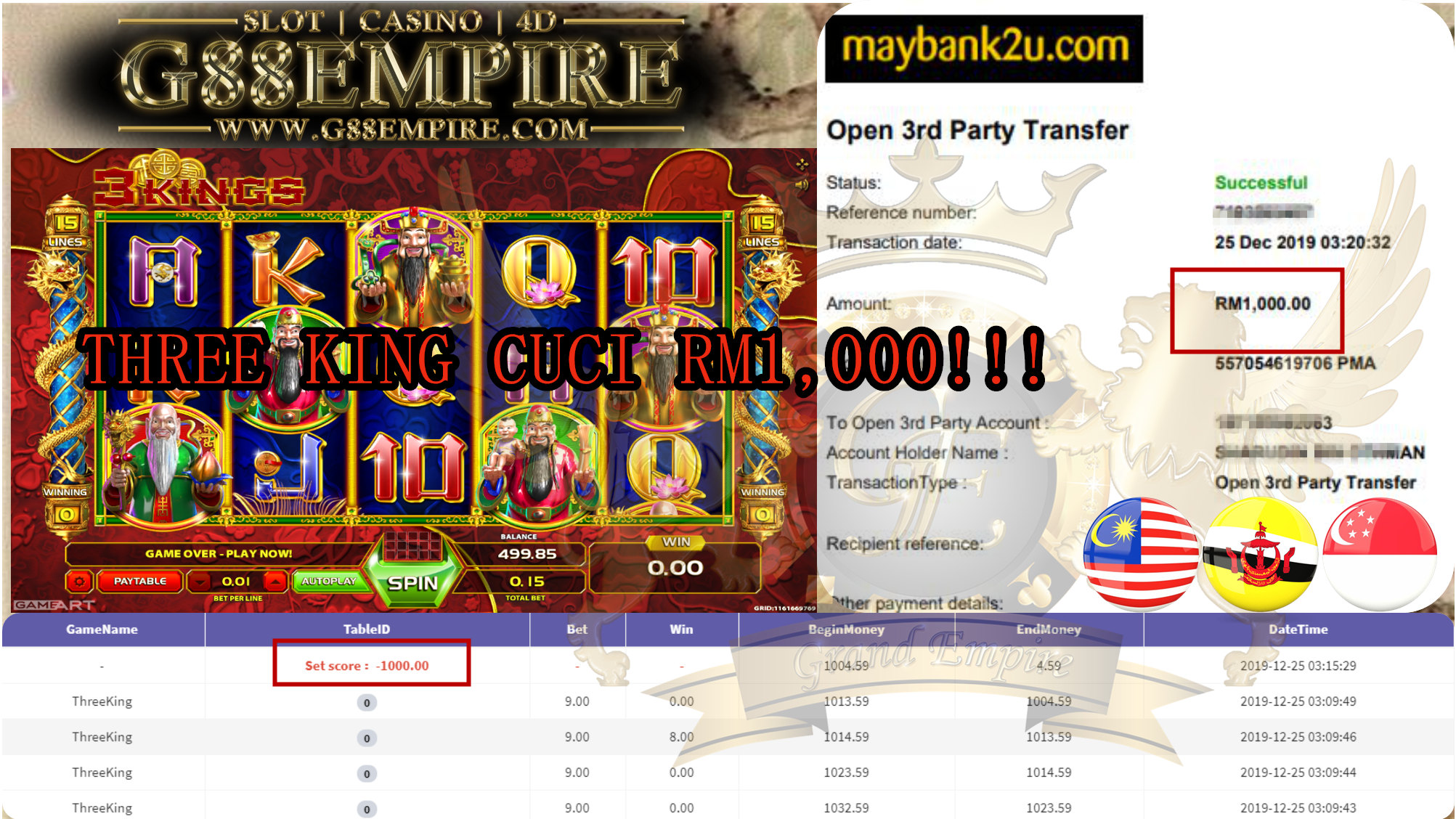 MEMBER MAIN THREE KING CUCI RM 1,000!!!