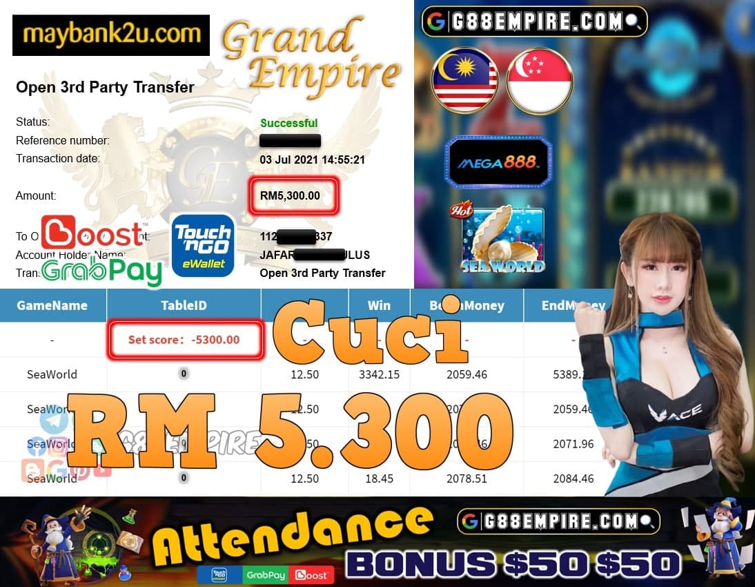 MEGA888 - SEAWORLD CUCI RM5,300!!!