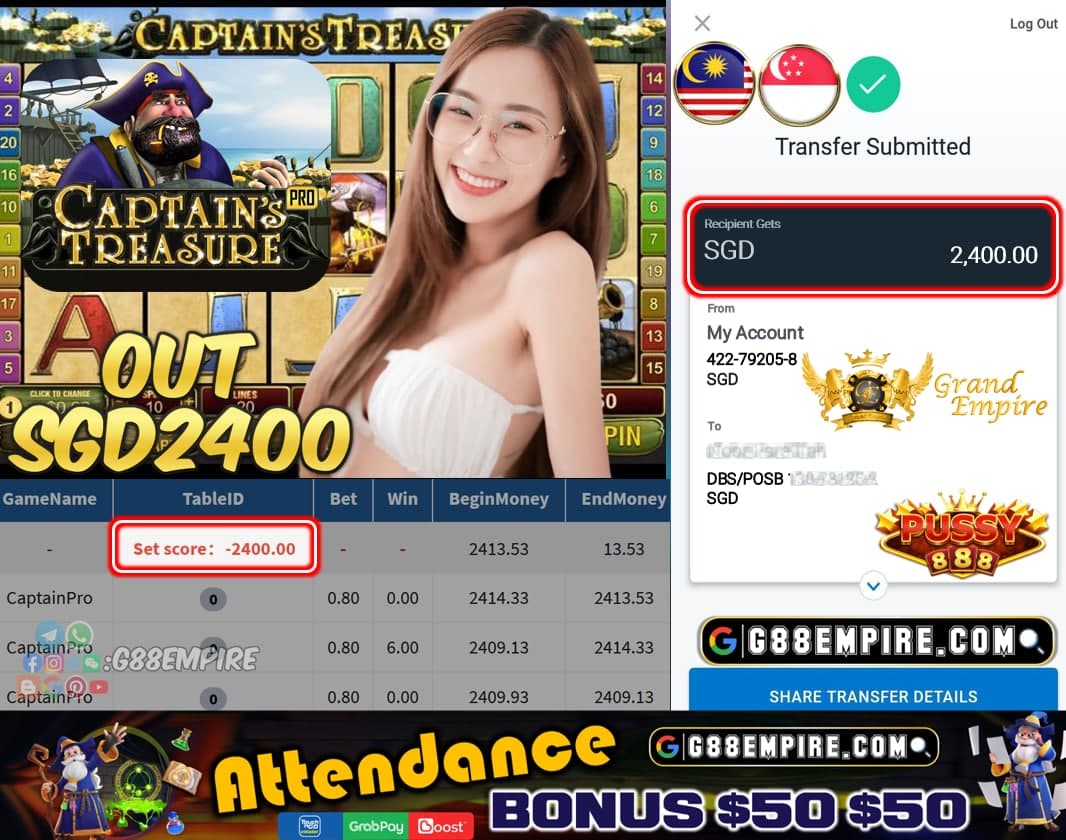 PUSSY888 - CAPTAINPRO CASHOUT SGD2400 !!!