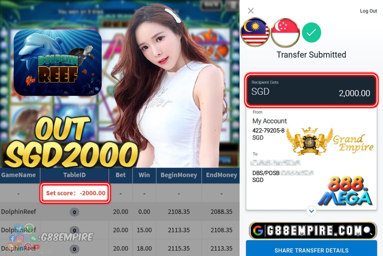 MEGA888 - DOLPHINREEF CASHOUT SGD2000 !!!