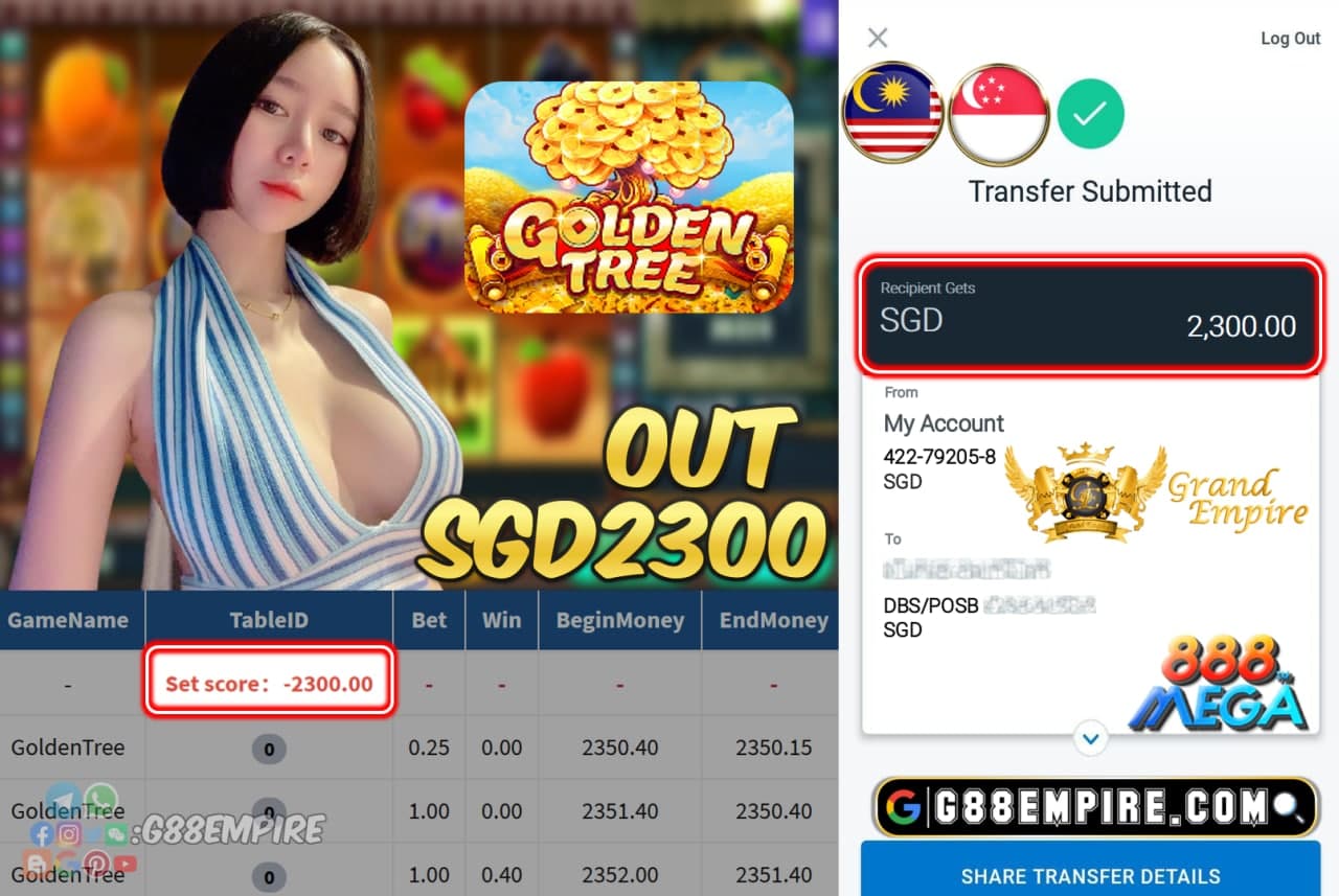 MEGA888 - GOLDENTREE CASHOUT SGD2300 !!!