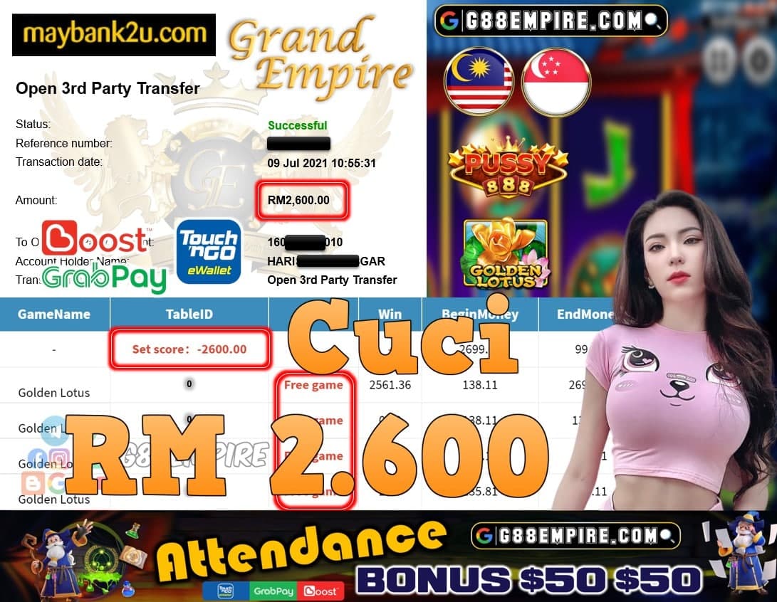 PUSSY888 - GOLDEN LOTUS CUCI RM2,600!!!