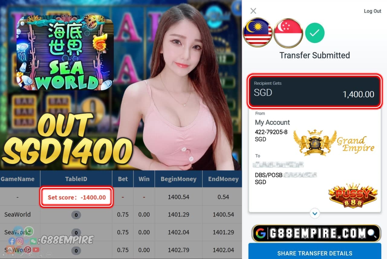 PUSSY888 - SEAWORLD CASHOUT SGD1400 !!!