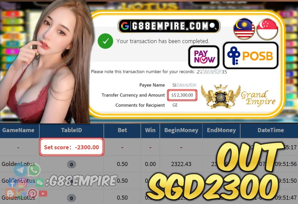 MEGA888 - GOLDENLOTUS CASHOUT SGD2300 !!!