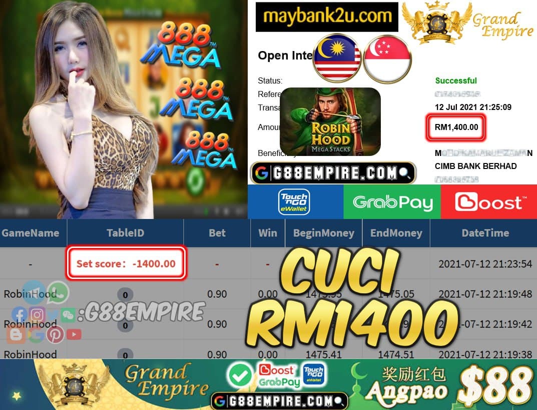 MEGA888 - ROBINHOOD CUCI RM1400 !!!