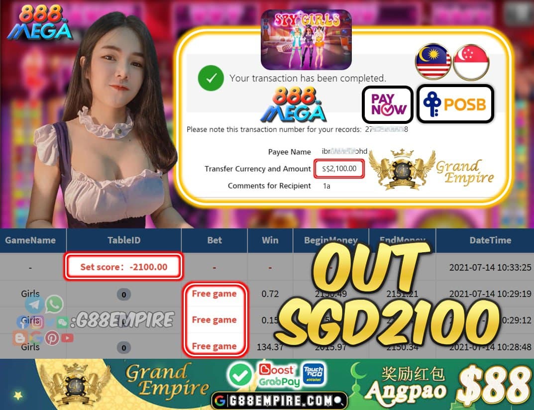 MEGA888 SG - GRILS CASHOUT SGD2100 !!!