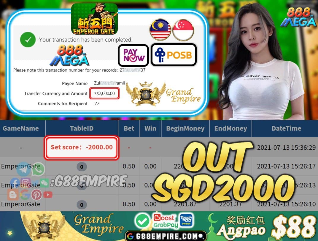 MEGA888 - EMPERORGATE CASHOUT SGD2000 !!!