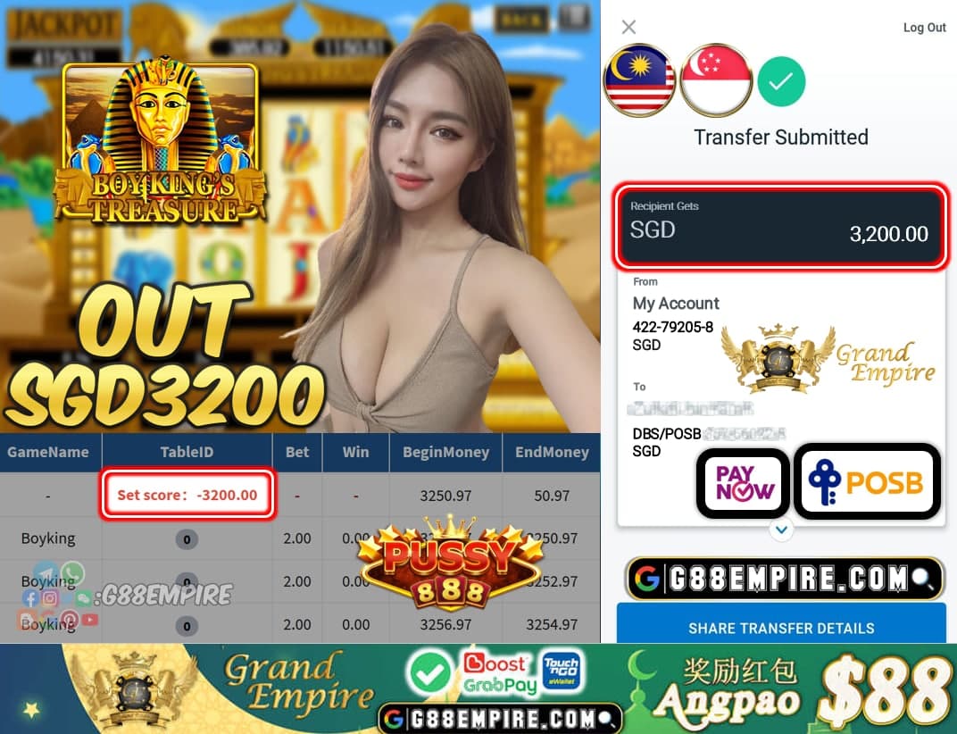 PUSSY888 - BOYKING CASHOUT SGD3200 !!!