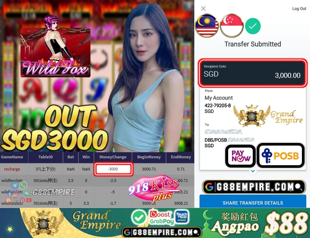 KISSPLUS - WILDFOXSLOT CASHOUT SGD3000 !!!