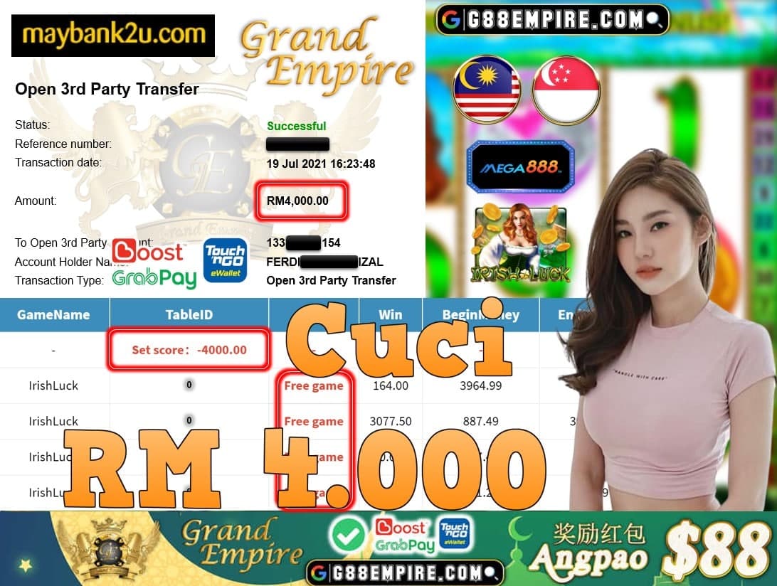 MEGA888 - IRISHLUCK CUCI RM4,000!!!