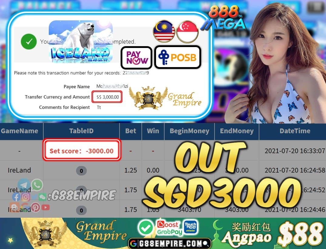 MEGA888 - ICELAND CASHOUT SGD3000!!!