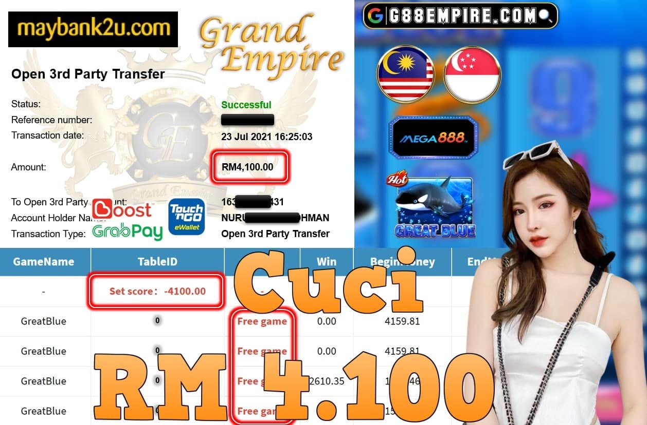 MEGA888 - GREATBLUE CUCI RM4,100!!!