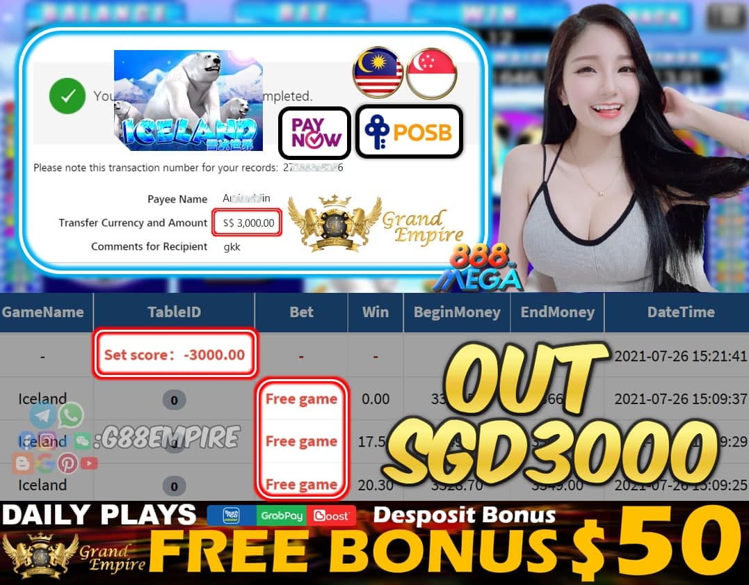 MEGA888 - ICELAND CASHOUT SGD3000 !!!