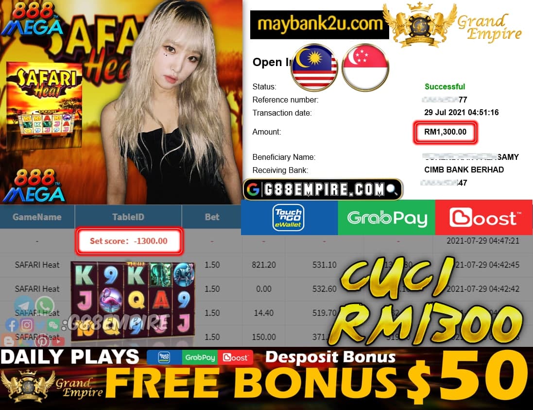 MEGA888 - SAFARI HEAT  CUCI RM1300 !!!