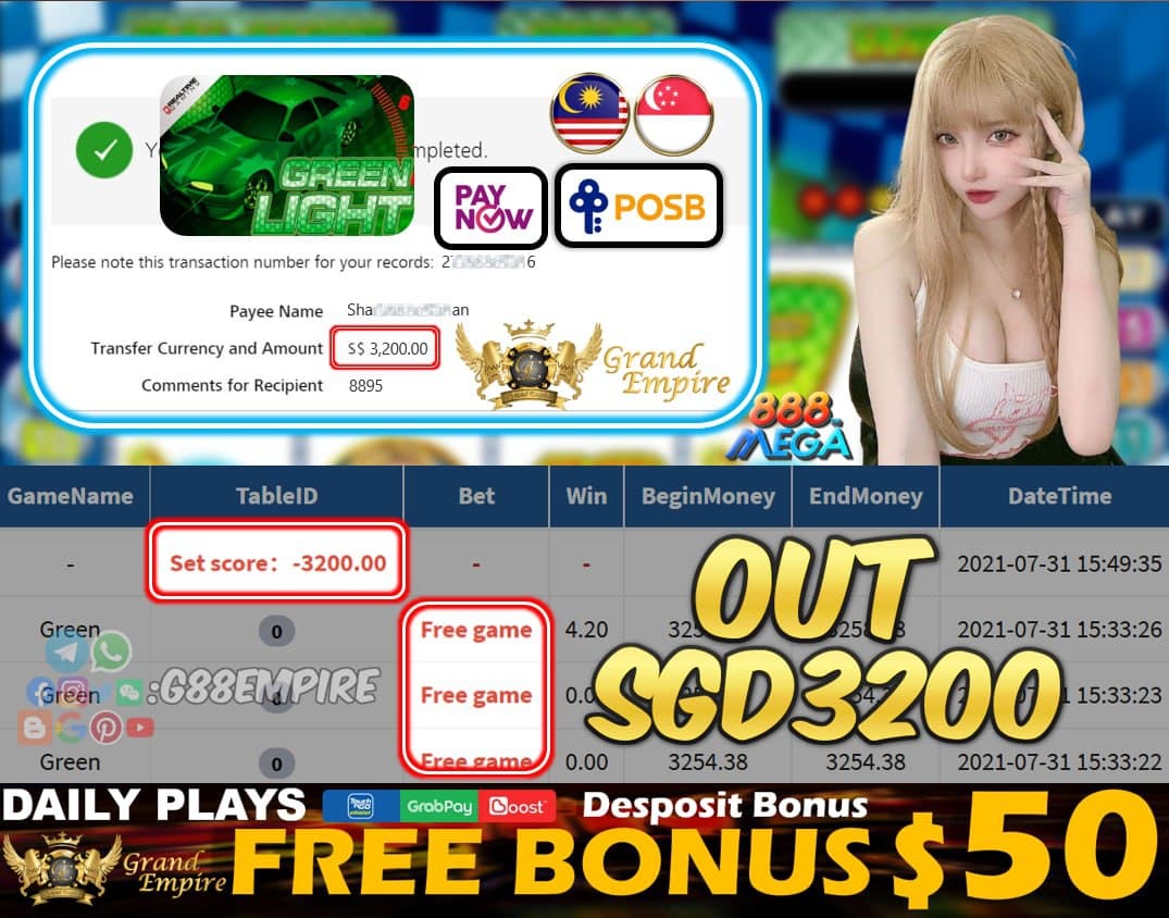 MEGA888 - GREEN CASHOUT SGD3200 !!!