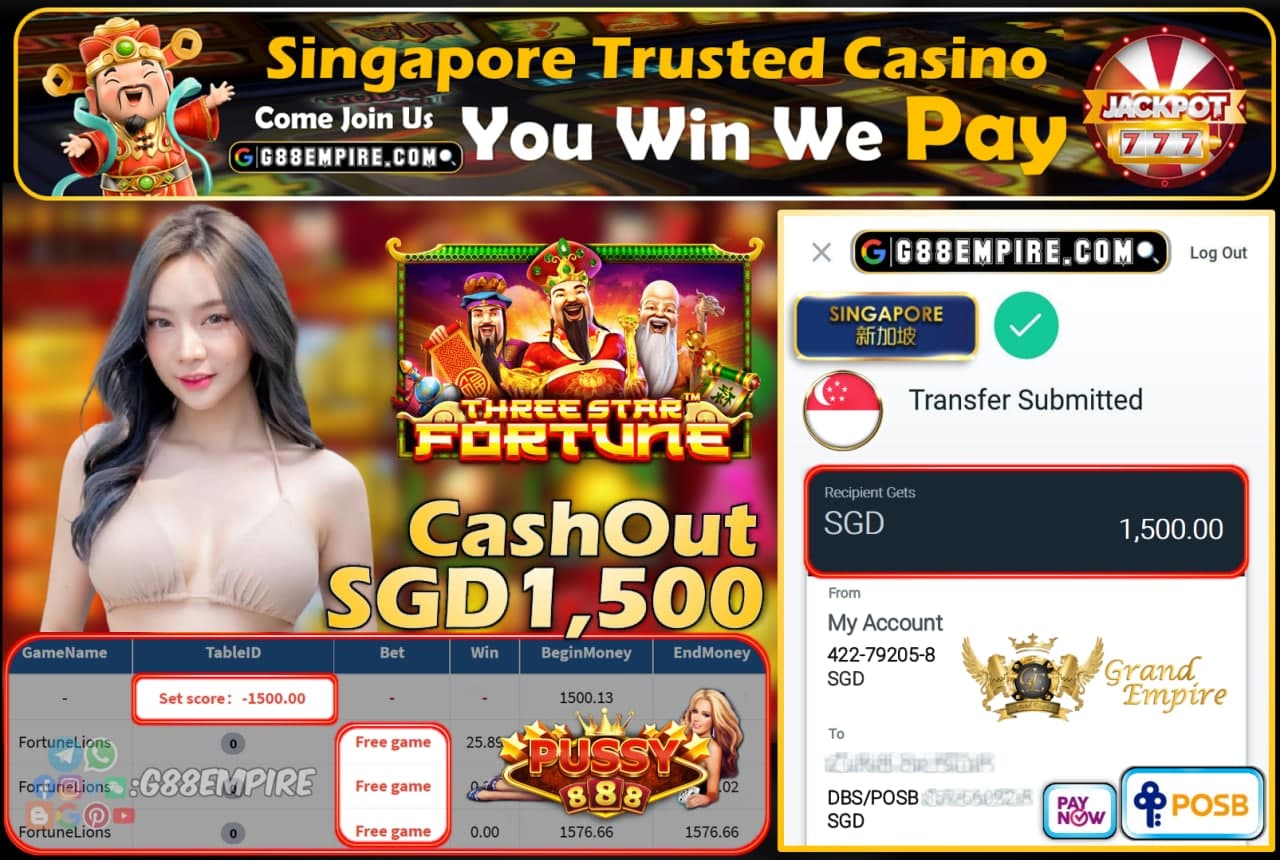 PUSSY888 - FORTUNELIONS CASHOUT SGD1500 !!!