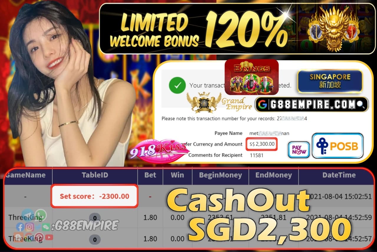 918KISS - THREEKING CASHOUT SGD2,300 !!!