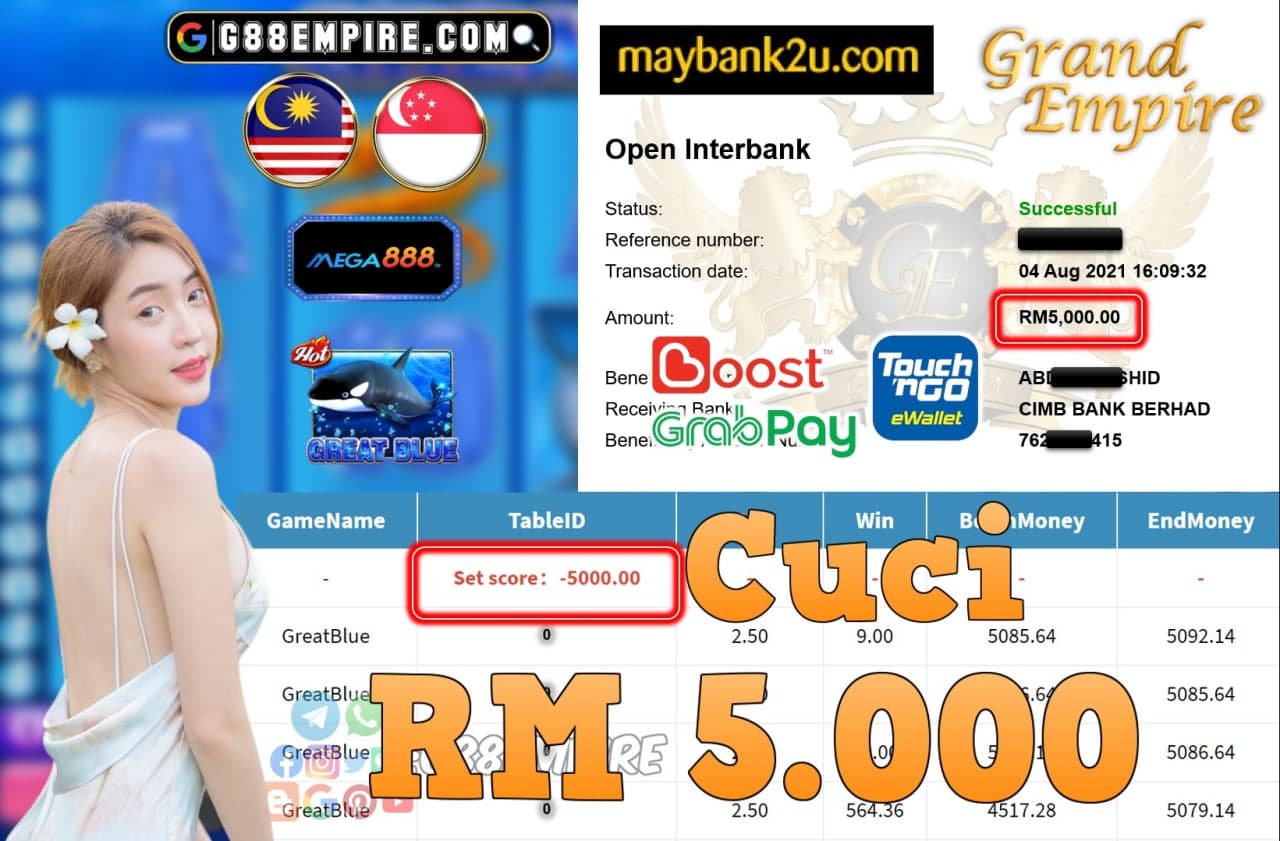 MEGA888 - GREATBLUE CUCI RM5,000!!!