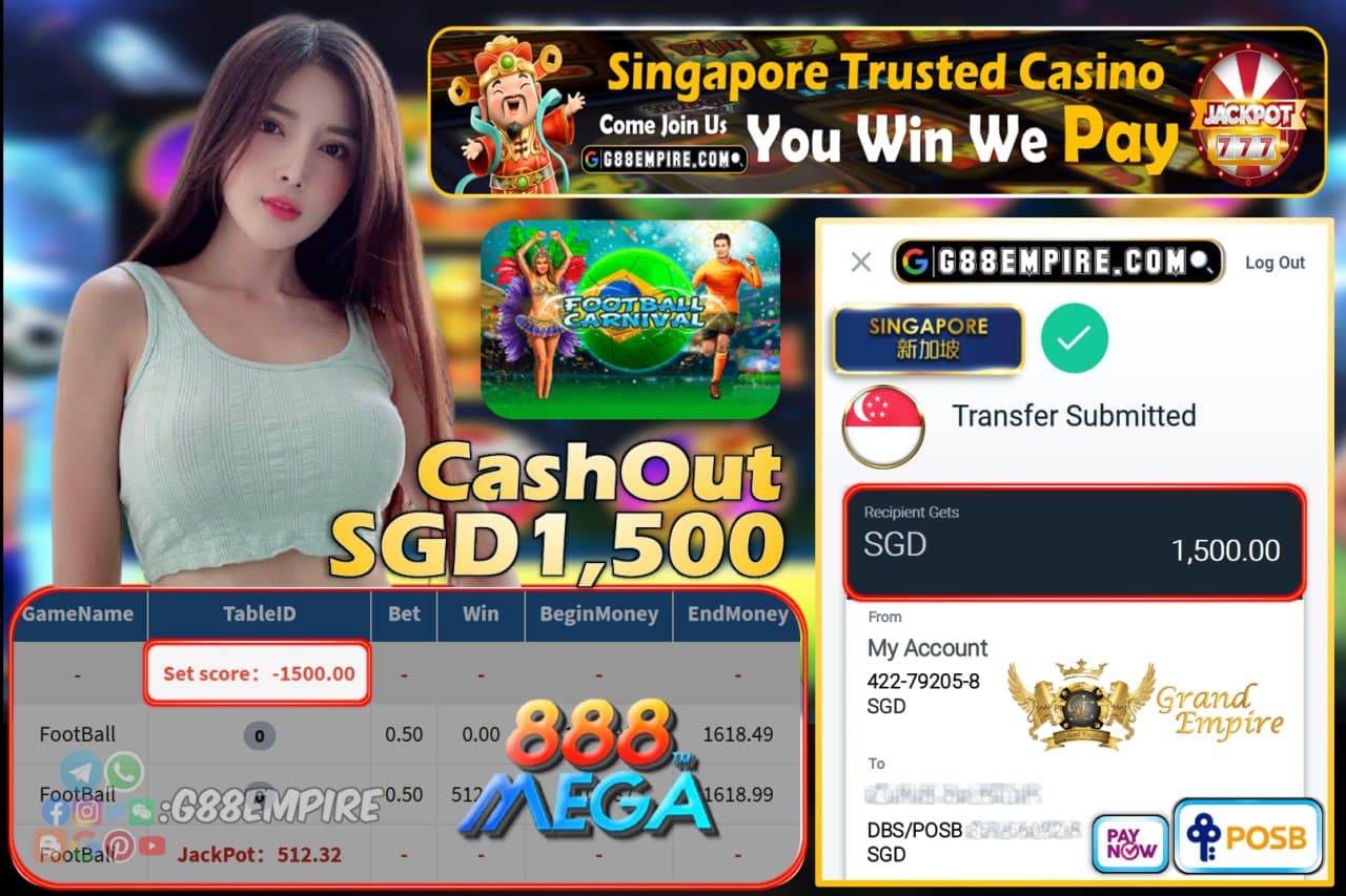 MEGA888 - FOOTBALL CASHOUT SGD1,500 !!!