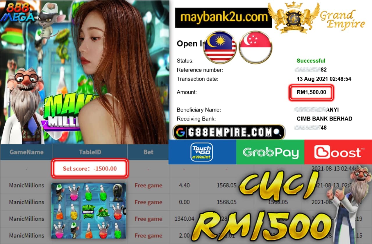 MEGA888 - MANICMILLIONS CUCI RM 1.500!!!!