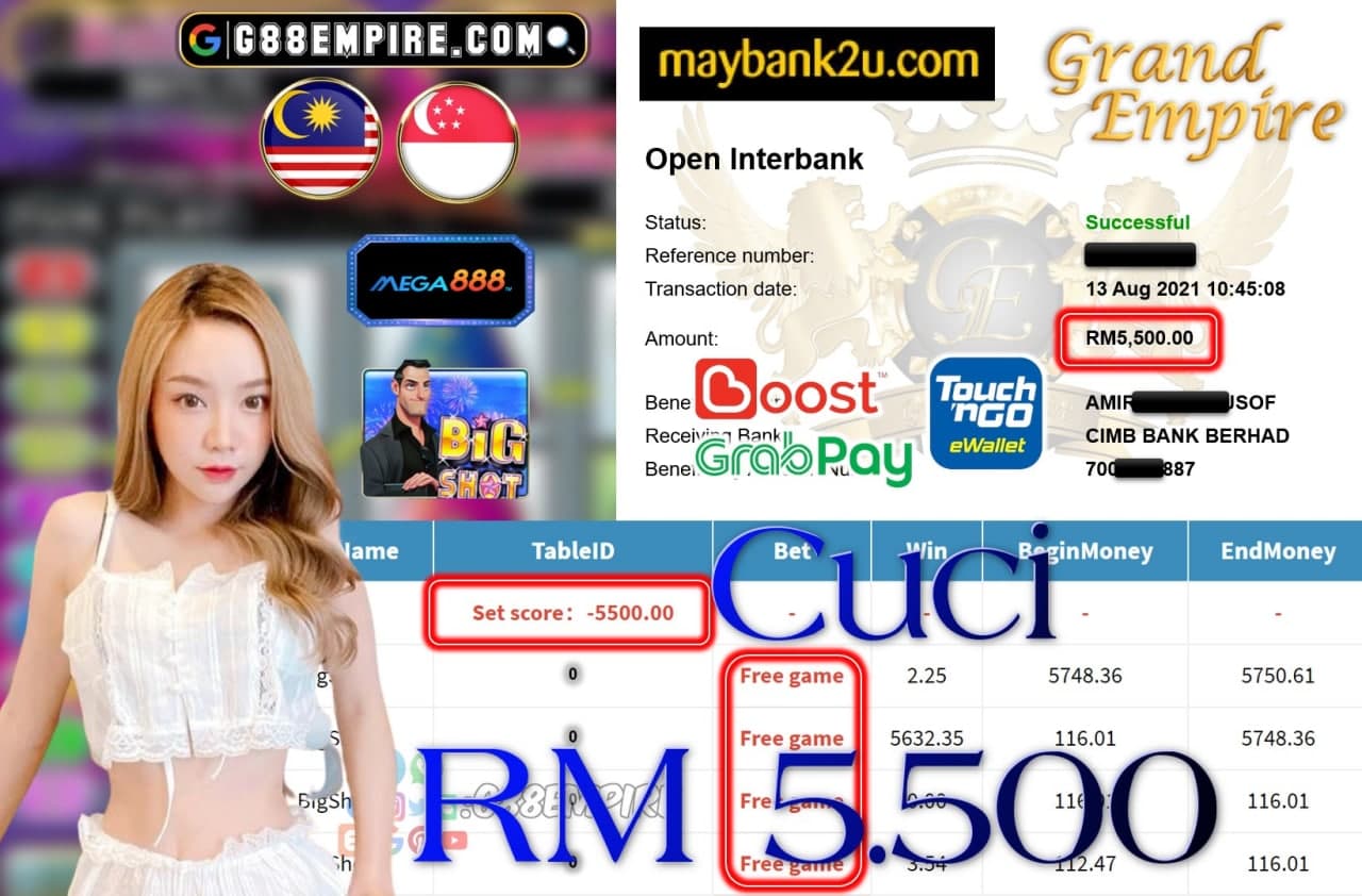 MEGA888 - BIGSHOT CUCI RM5,500!!!