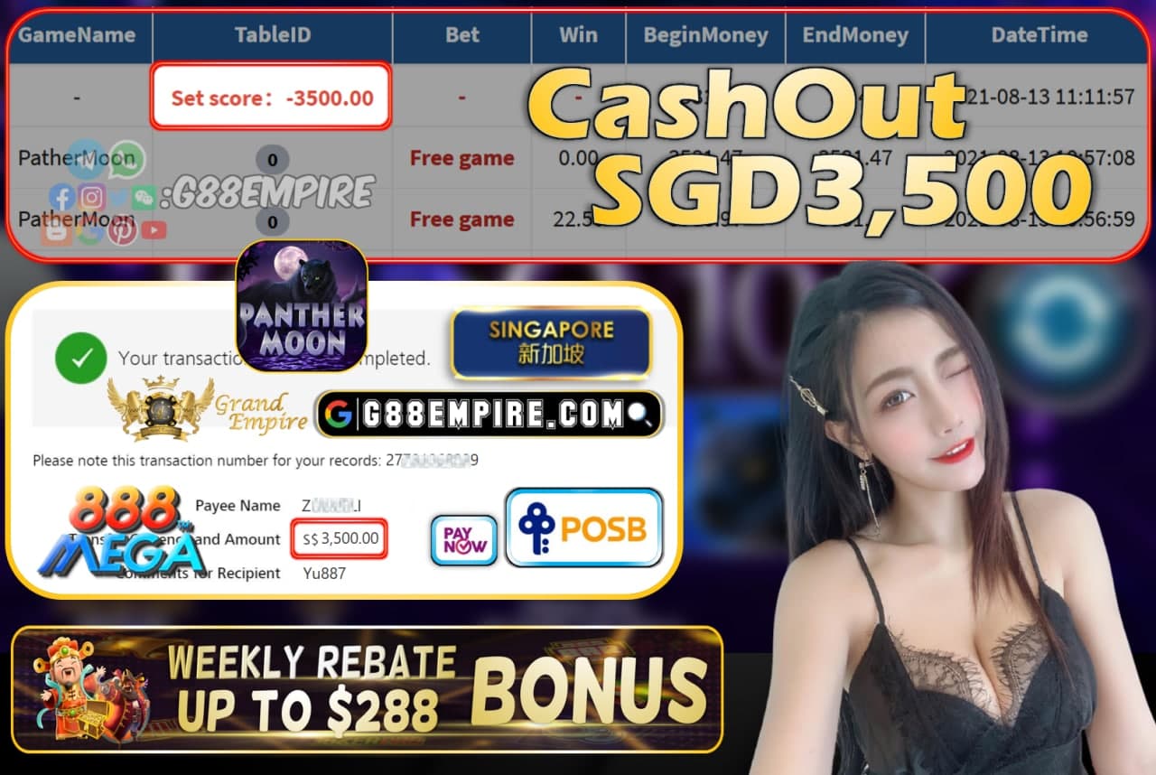 MEGA888 - PATHERMOON CASHOUT SGD3,500 !!!