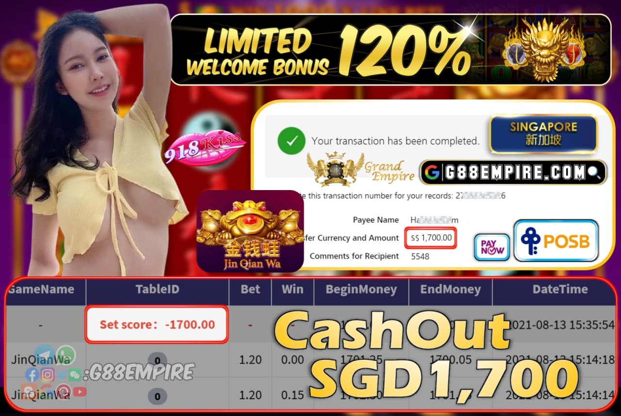 918KISS - JINQIANWA CASHOUT SGD1700 !!!