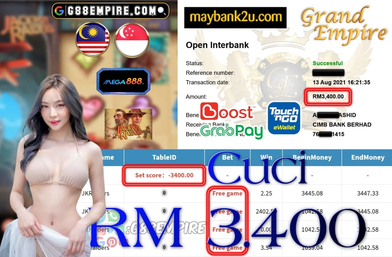 MEGA888 - JACKPOTRAIDERS CUCI RM3,400!!!