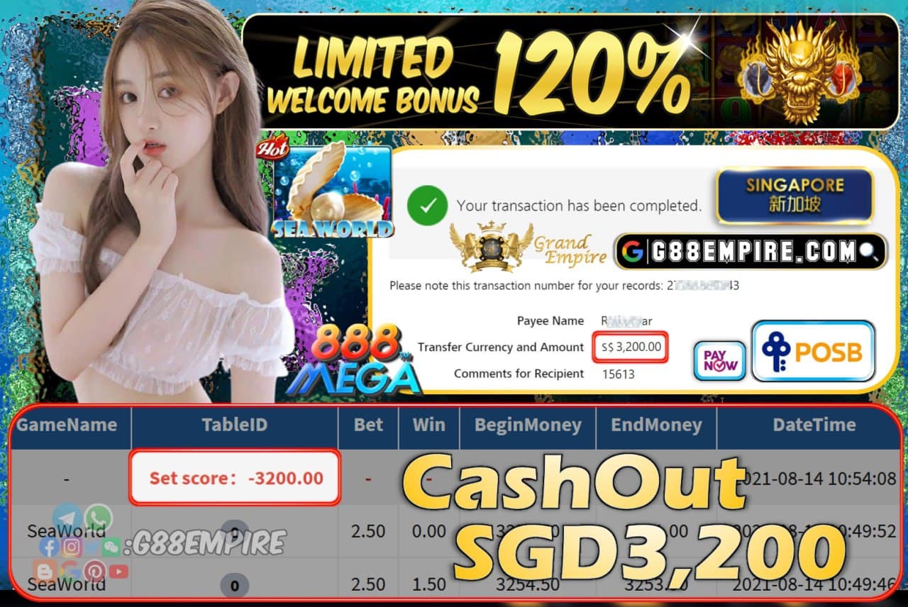 MEGA888 - SEAWORLD CASHOUT SGD3,200 !!!