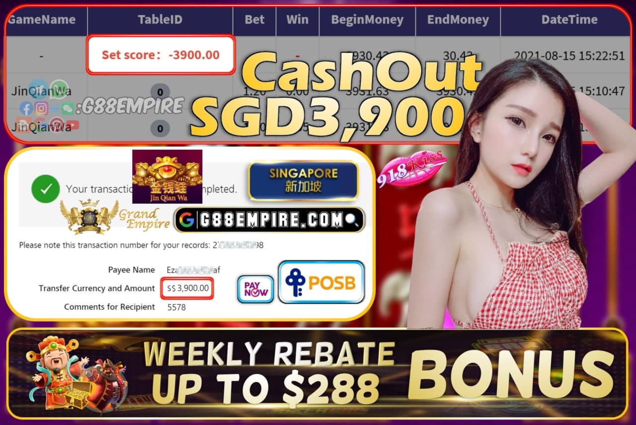 918KISS - JIANQIANWA CASHOUT SGD3900 !!!