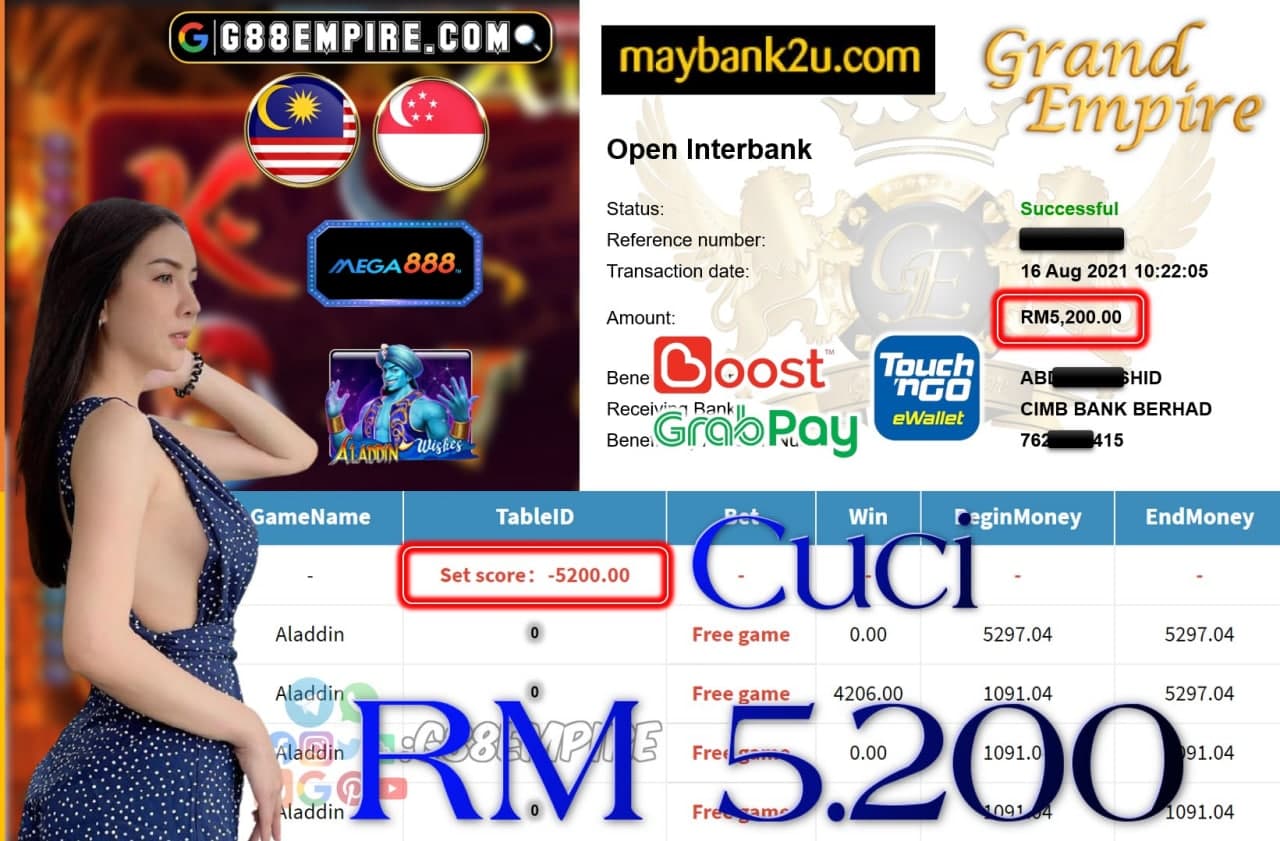 MEGA888 - ALADDIN CUCI RM5,200!!!