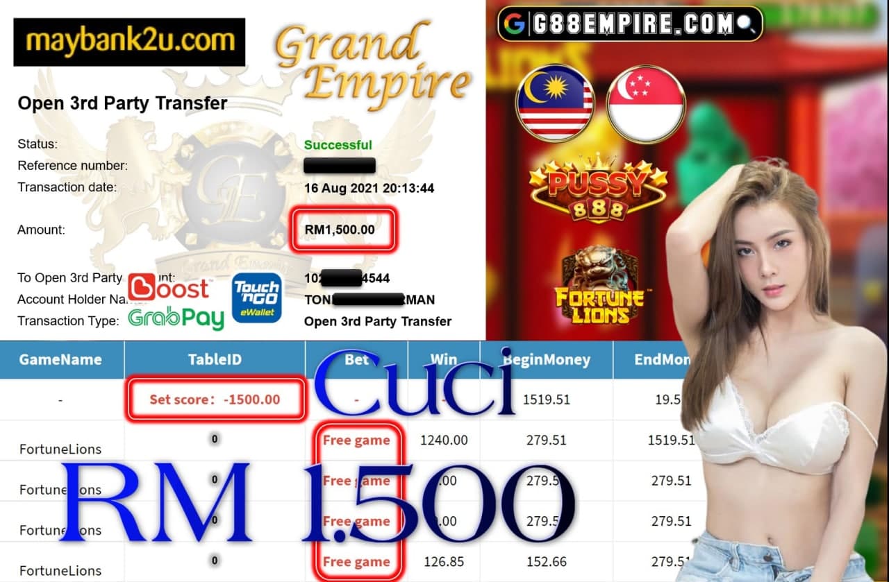 PUSSY888 - FORTUNELIONS CUCI RM1,500!!!