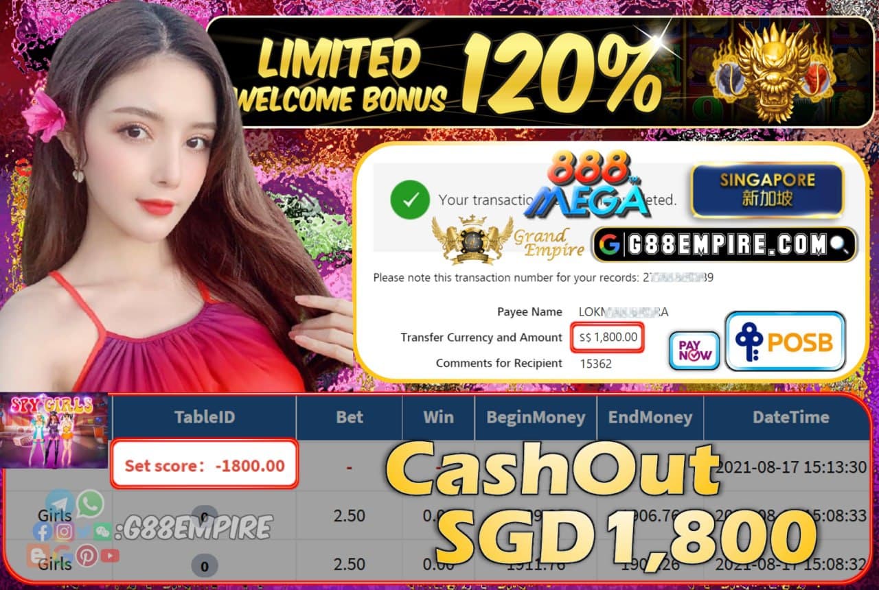 MEGA888 - GIRLS CASHOUT SGD1,800 !!!