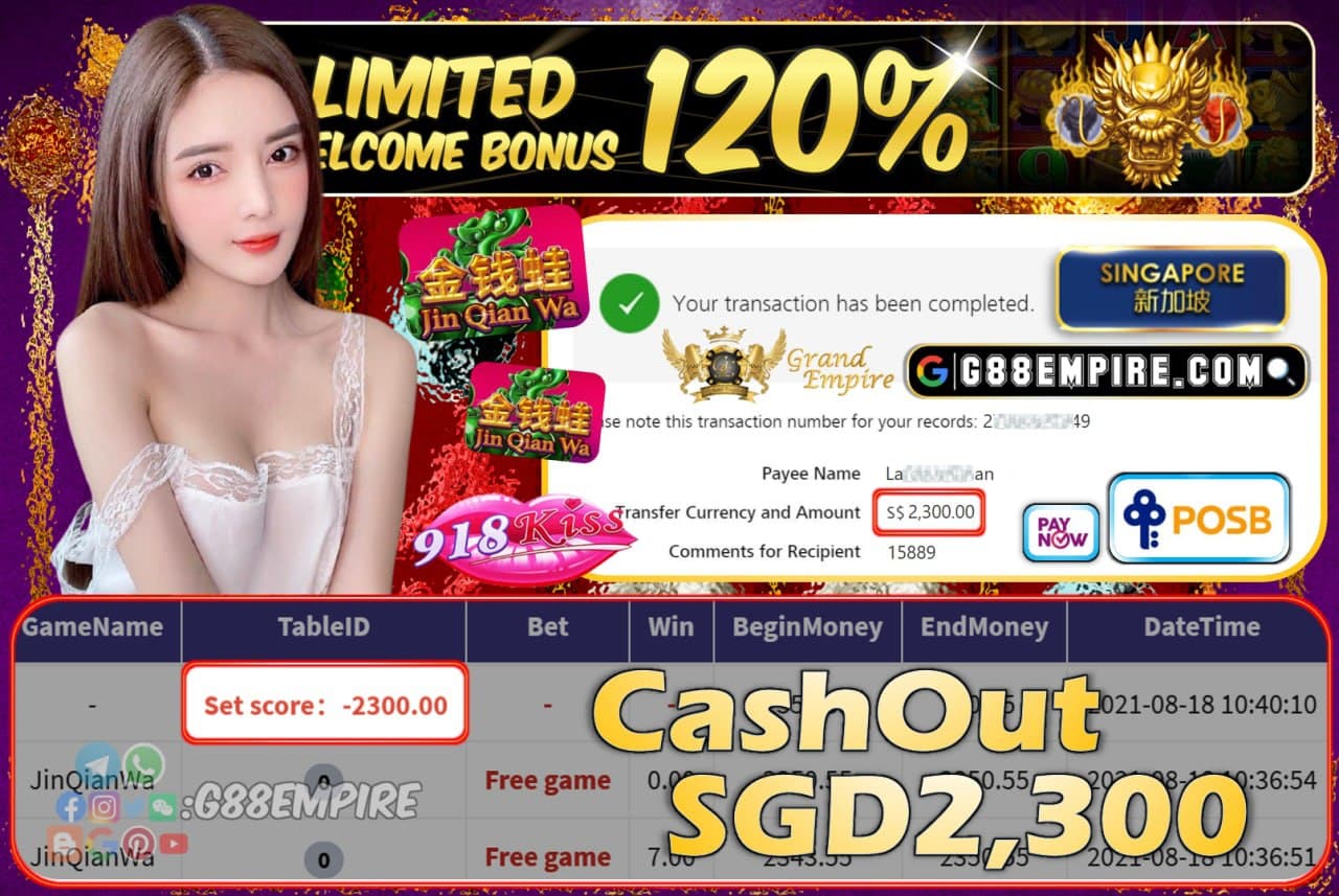 918KISS - JINQIANWA CASHOUT SGD2300 !!!