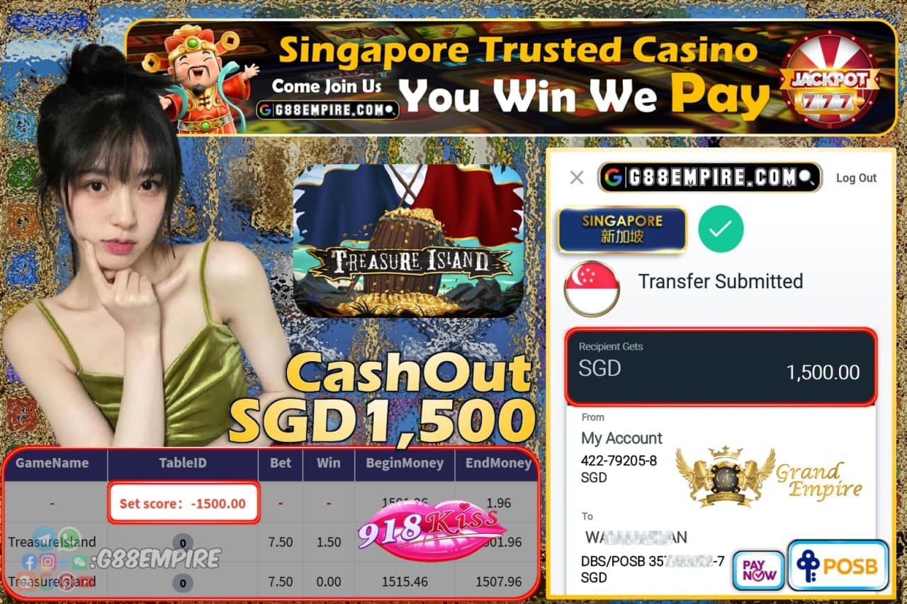 918KISS - TREASURELSLAND CASHOUT SGD1500 !!!