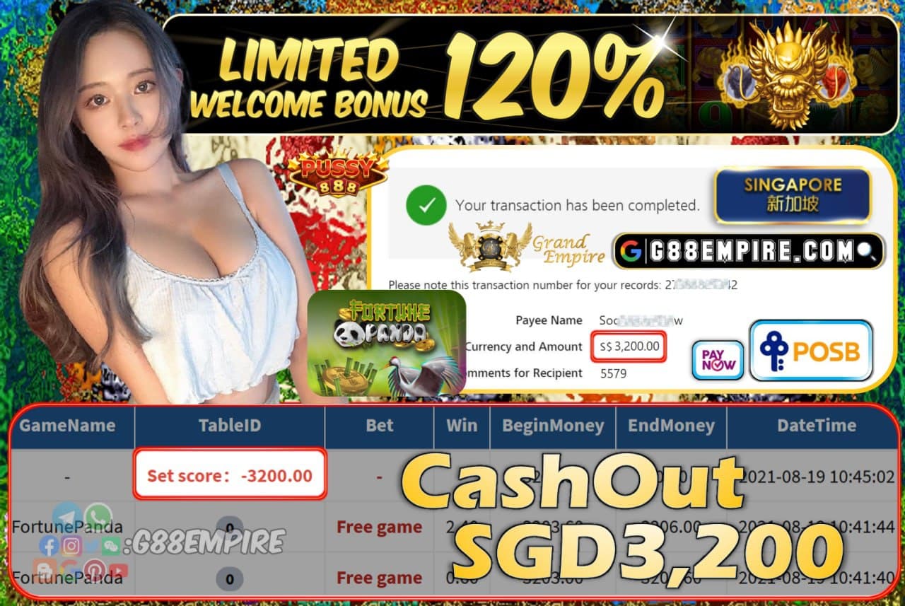 PUSSY888 - FORTUNE PANDA CASHOUT SGD3200 !!!